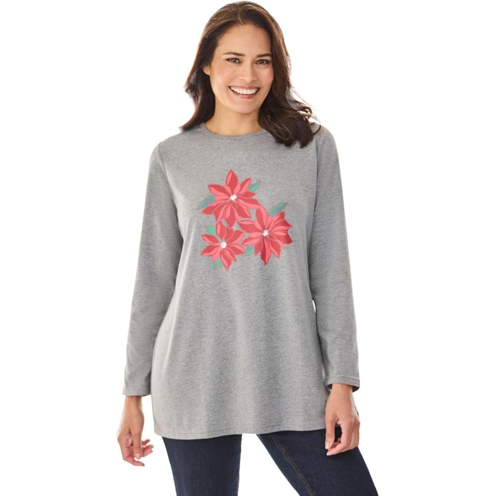 image:imageWoman Within Plus Size Holiday Graphic TeeRed Poinsettia