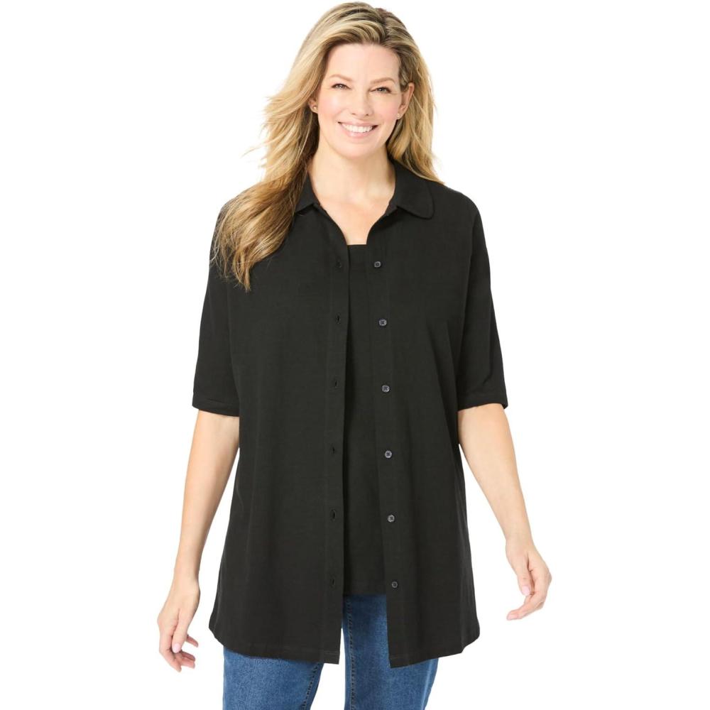image:imageWoman Within Plus Size Knit Shirt with Free TankBlack