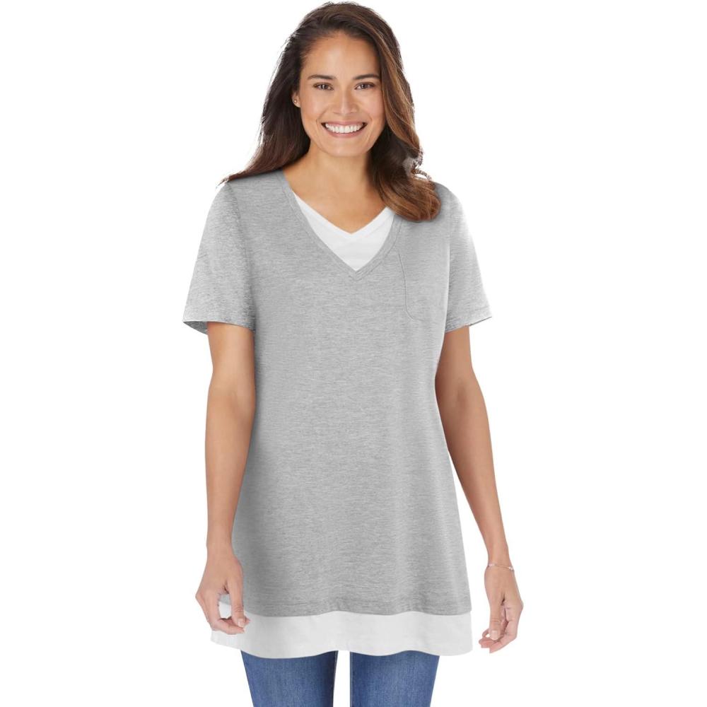 image:imageWoman Within Plus Size LayeredLook TunicHeather Grey