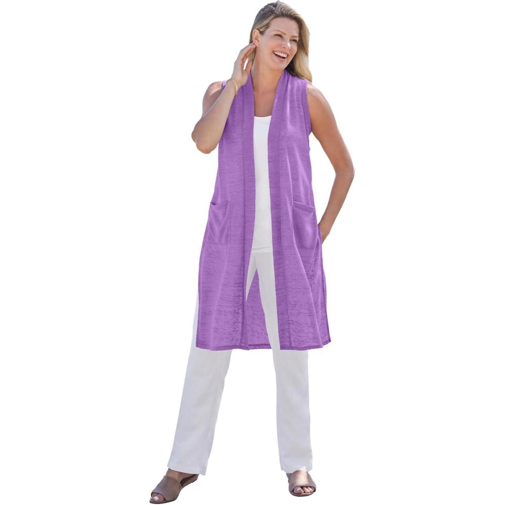 image:imageWoman Within Plus Size Lightweight Linen Vest SweaterPretty Violet