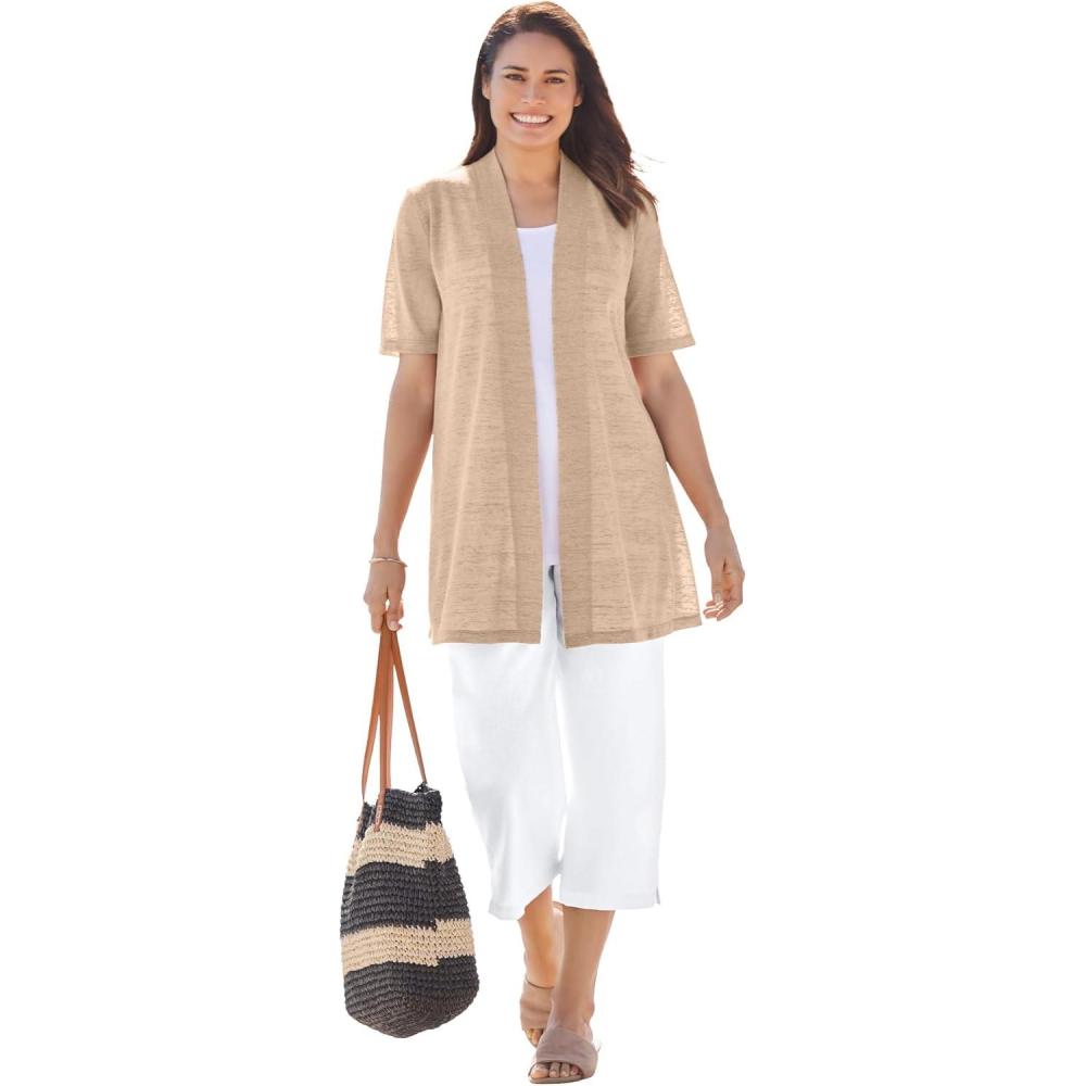 image:imageWoman Within Plus Size Lightweight Open Front Cardigan SweaterNew Khaki