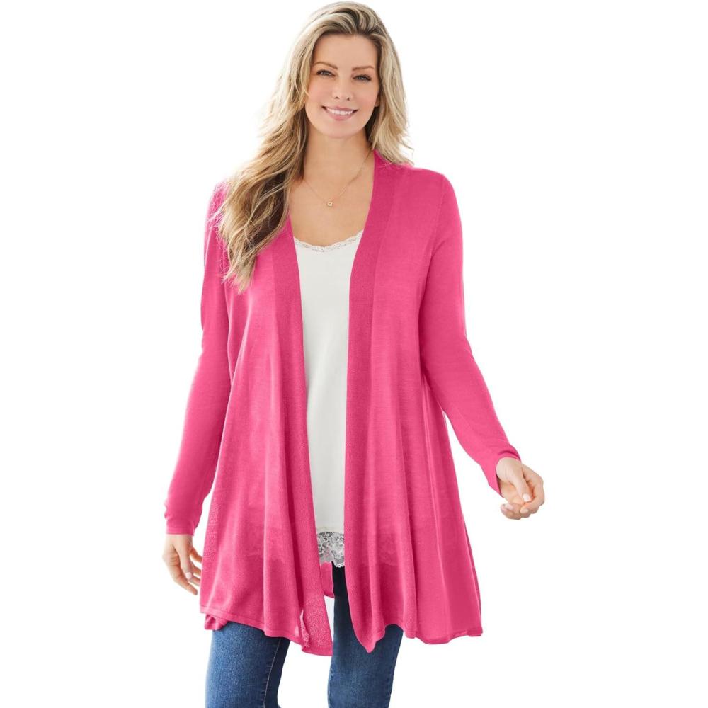 image:imageWoman Within Plus Size Lightweight Open Front Cardigan SweaterPeony Petal