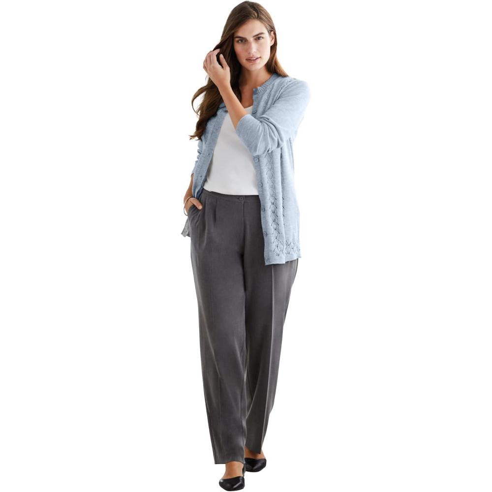 image:imageWoman Within Plus Size LongSleeve Pointelle Cardigan SweaterPearl Grey