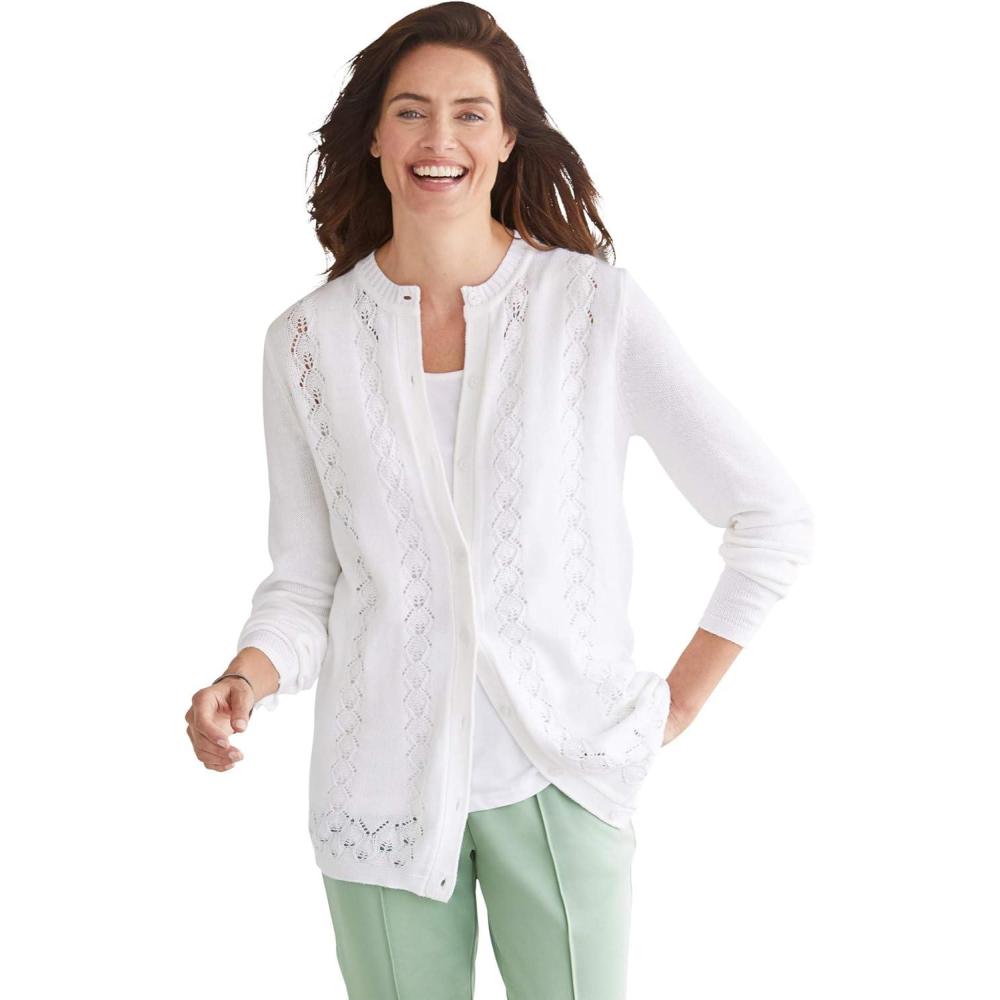 image:imageWoman Within Plus Size LongSleeve Pointelle Cardigan SweaterWhite