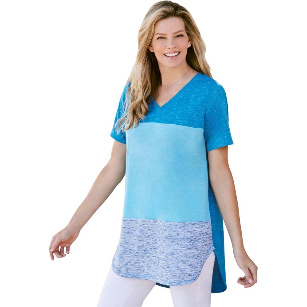 image:imageWoman Within Plus Size Marled VNeck TunicDark Blue Colorblock