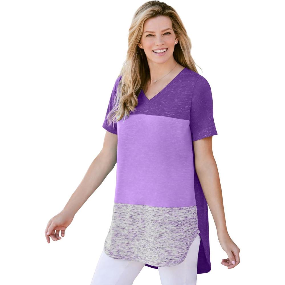image:imageWoman Within Plus Size Marled VNeck TunicDark Purple Colorblock