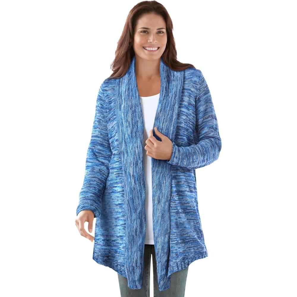 image:imageWoman Within Plus Size Multi Marled Cardigan SweaterBlue Coast Space Dye