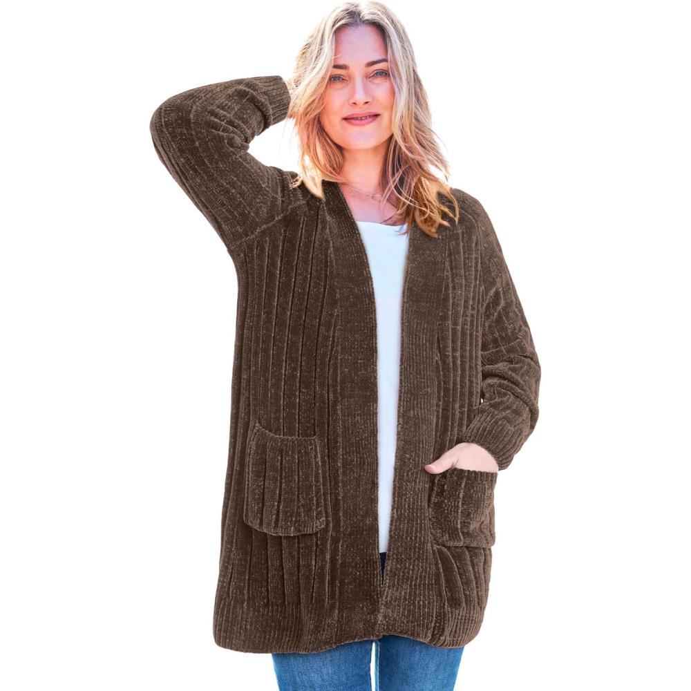 image:imageWoman Within Plus Size Open Front Chenille Cardigan SweaterChocolate