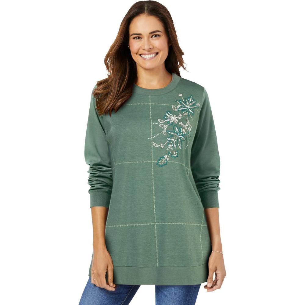 image:imageWoman Within Plus Size Patchwork Embroidered TopPine Pretty Embroidery