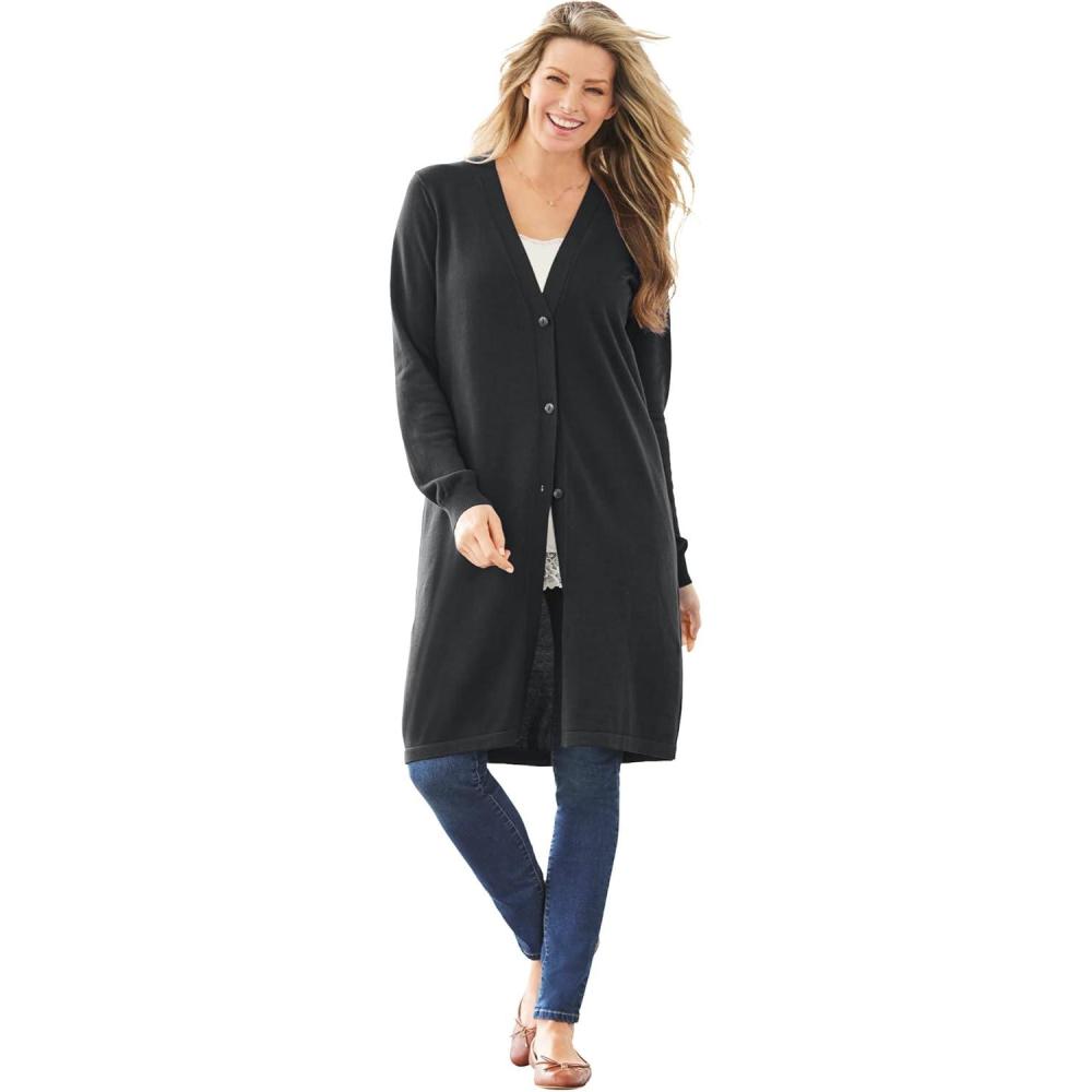 image:imageWoman Within Plus Size Perfect Cotton Duster SweaterBlack