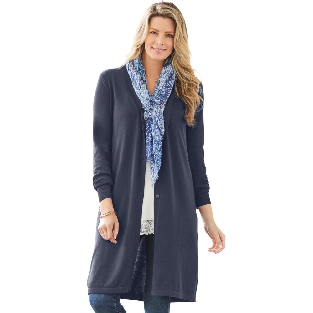 image:imageWoman Within Plus Size Perfect Cotton Duster SweaterNavy