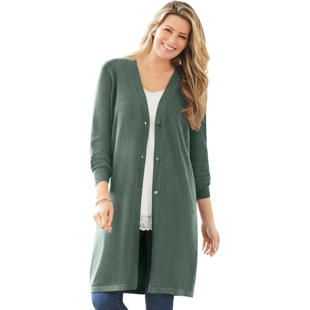 image:imageWoman Within Plus Size Perfect Cotton Duster SweaterPine
