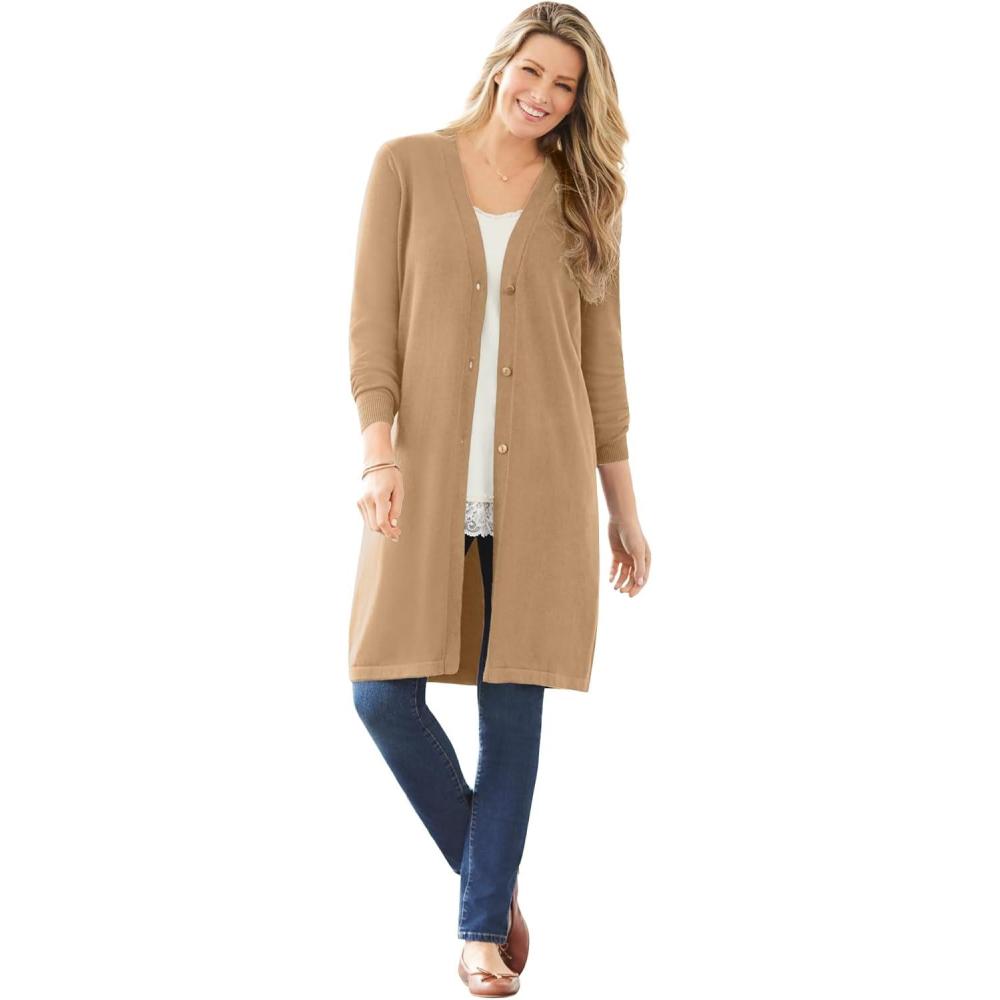 image:imageWoman Within Plus Size Perfect Cotton Duster SweaterSoft Camel