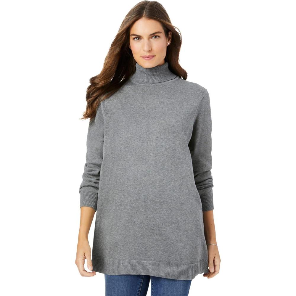 image:imageWoman Within Plus Size Perfect Long Sleeve Turtleneck SweaterMedium Heather Grey