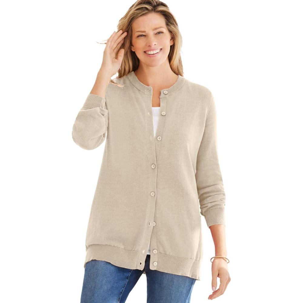 image:imageWoman Within Plus Size Perfect LongSleeve Cardigan SweaterNatural Khaki
