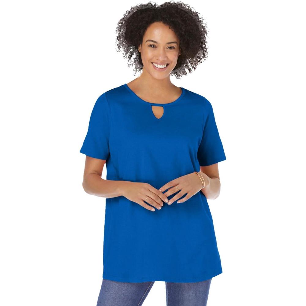 image:imageWoman Within Plus Size Perfect ShortSleeve Keyhole TeeBright Cobalt