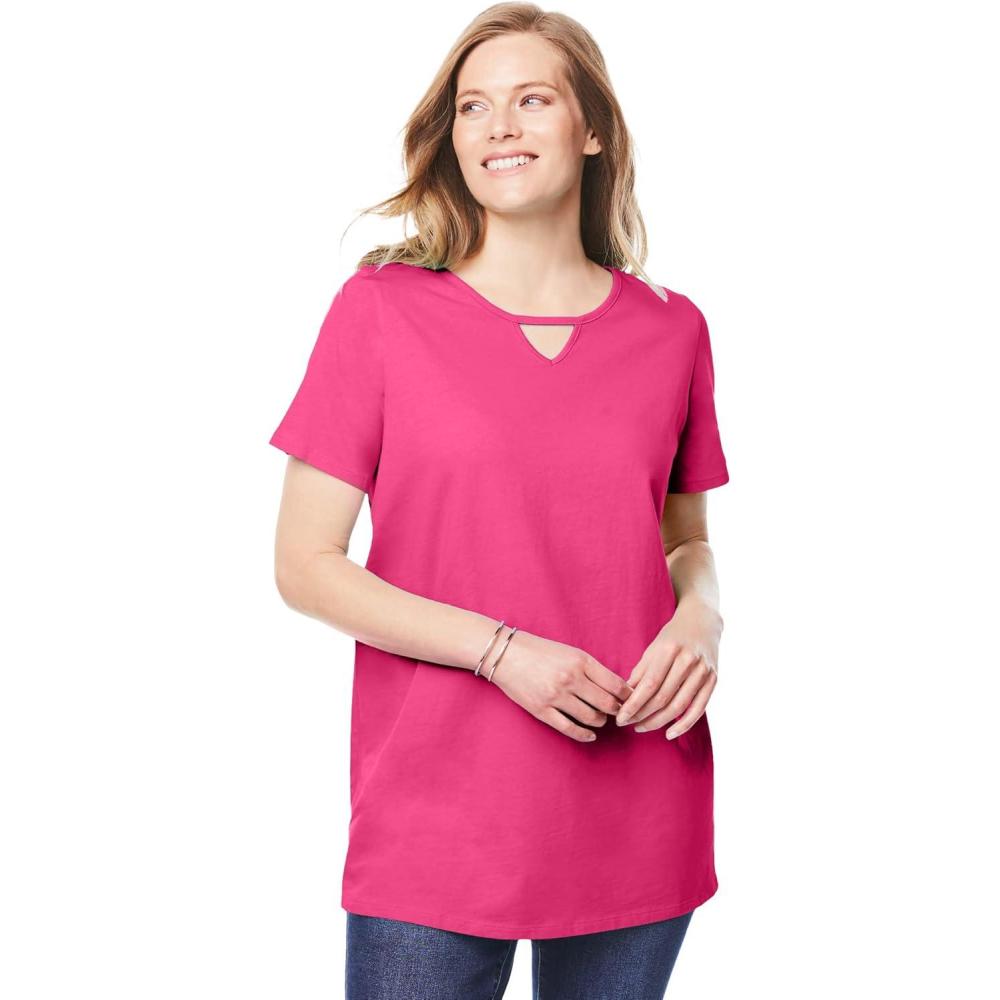 image:imageWoman Within Plus Size Perfect ShortSleeve Keyhole TeeRaspberry Sorbet