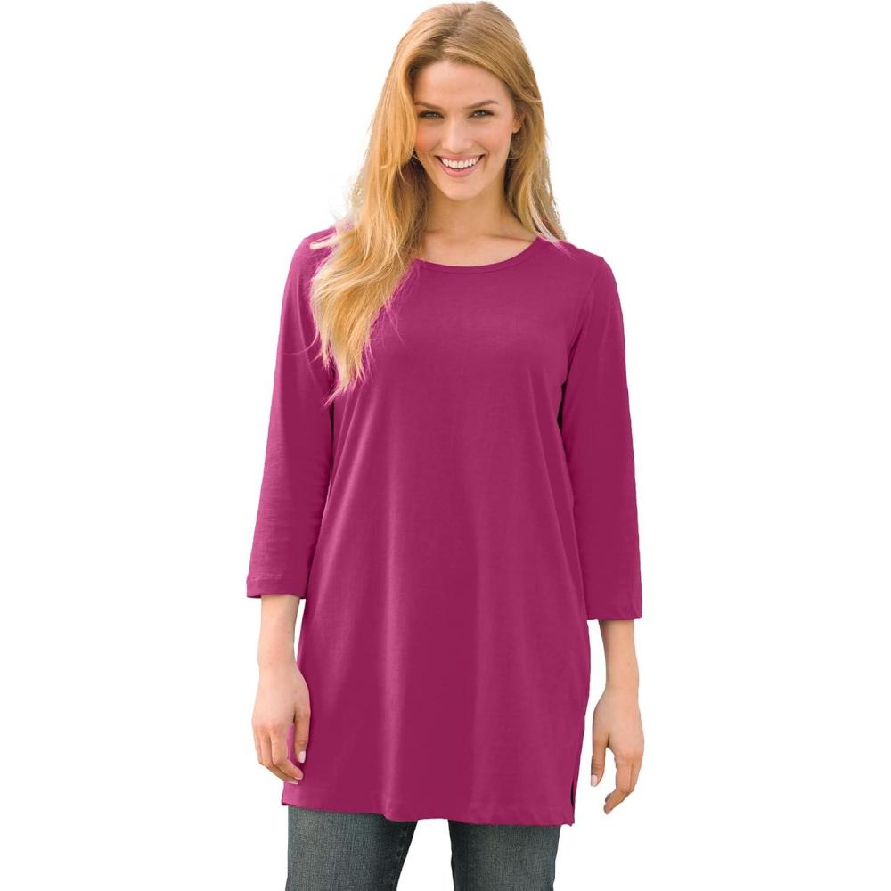 image:imageWoman Within Plus Size Perfect ThreeQuarterSleeve Scoopneck TunicRaspberry