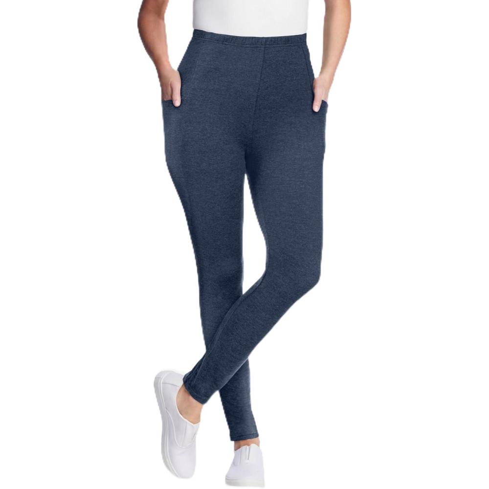 image:imageWoman Within Plus Size Petite StretchCotton Knit PullOn Pocket LeggingsHeather Navy