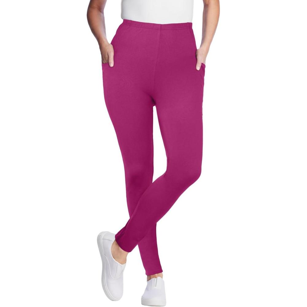 image:imageWoman Within Plus Size Petite StretchCotton Knit PullOn Pocket LeggingsRaspberry