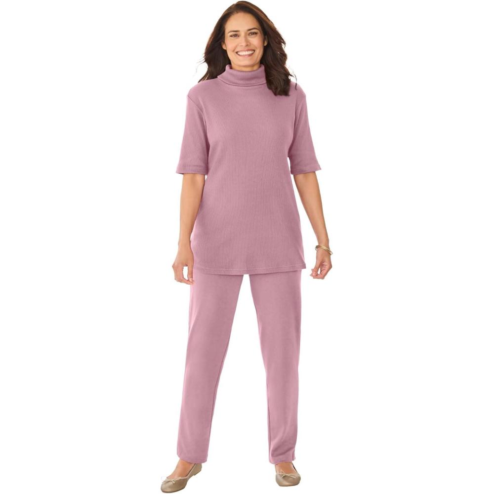 image:imageWoman Within Plus Size Ribbed Short Sleeve TurtleneckDusty Pink