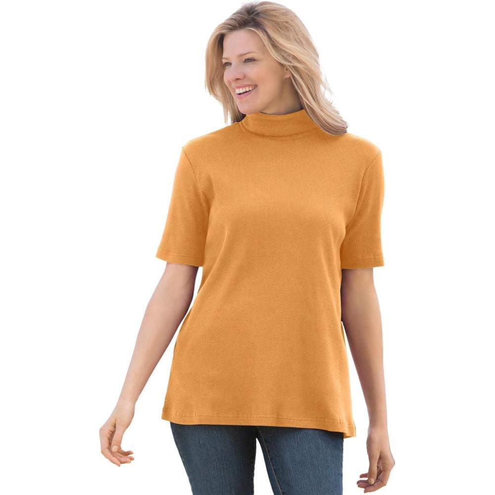 image:imageWoman Within Plus Size Ribbed Short Sleeve TurtleneckHoney Glaze