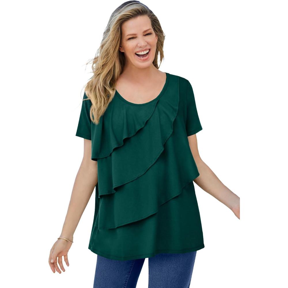 image:imageWoman Within Plus Size Ruffle TeeEmerald Green