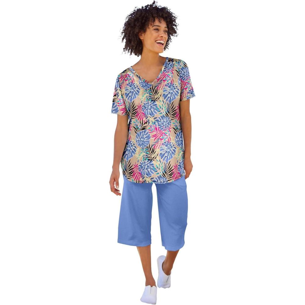 image:imageWoman Within Plus Size ShortSleeve VNeck Shirred TeeNew Khaki Rainforest