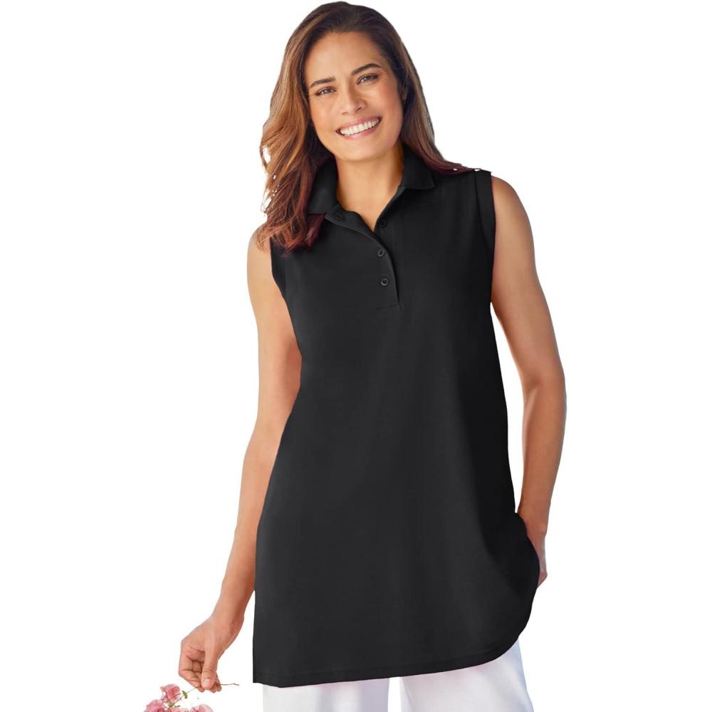 image:imageWoman Within Plus Size Sleeveless Polo TunicBlack