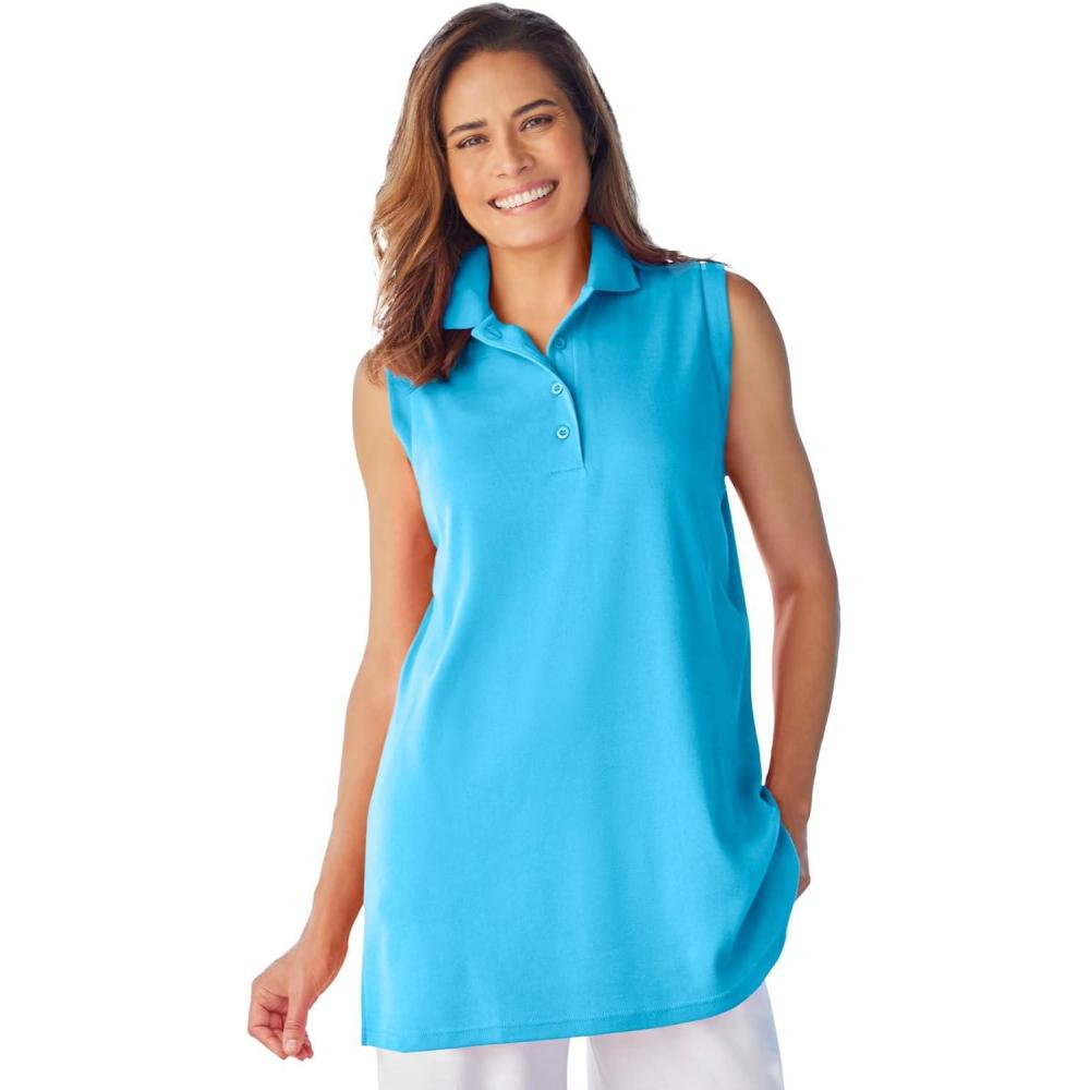 image:imageWoman Within Plus Size Sleeveless Polo TunicParadise Blue