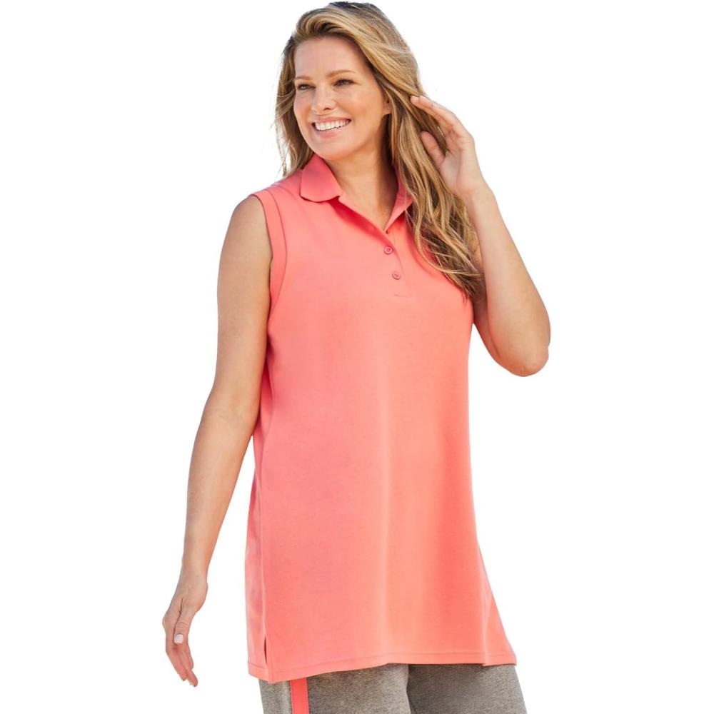 image:imageWoman Within Plus Size Sleeveless Polo TunicSweet Coral