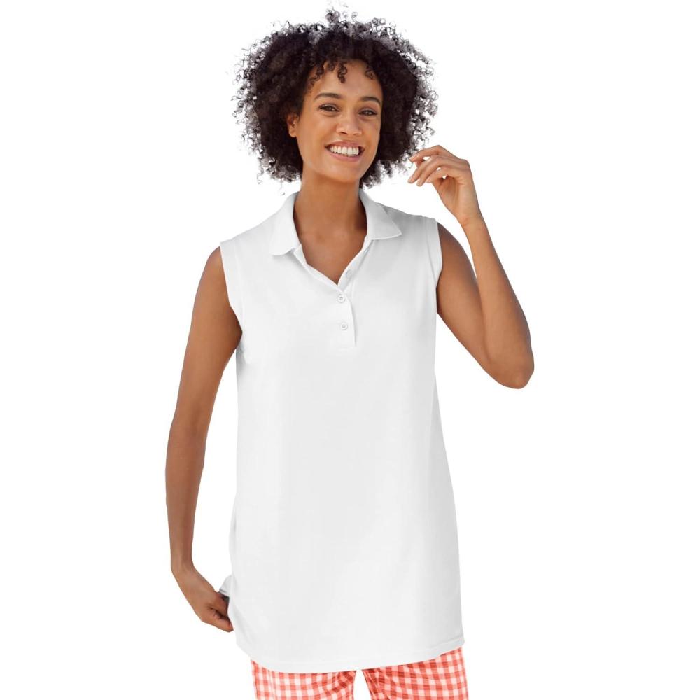 image:imageWoman Within Plus Size Sleeveless Polo TunicWhite