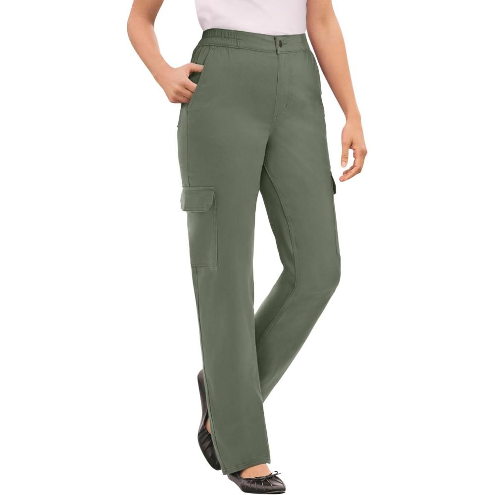 image:imageWoman Within Plus Size StraightLeg Cargo PantOlive Green