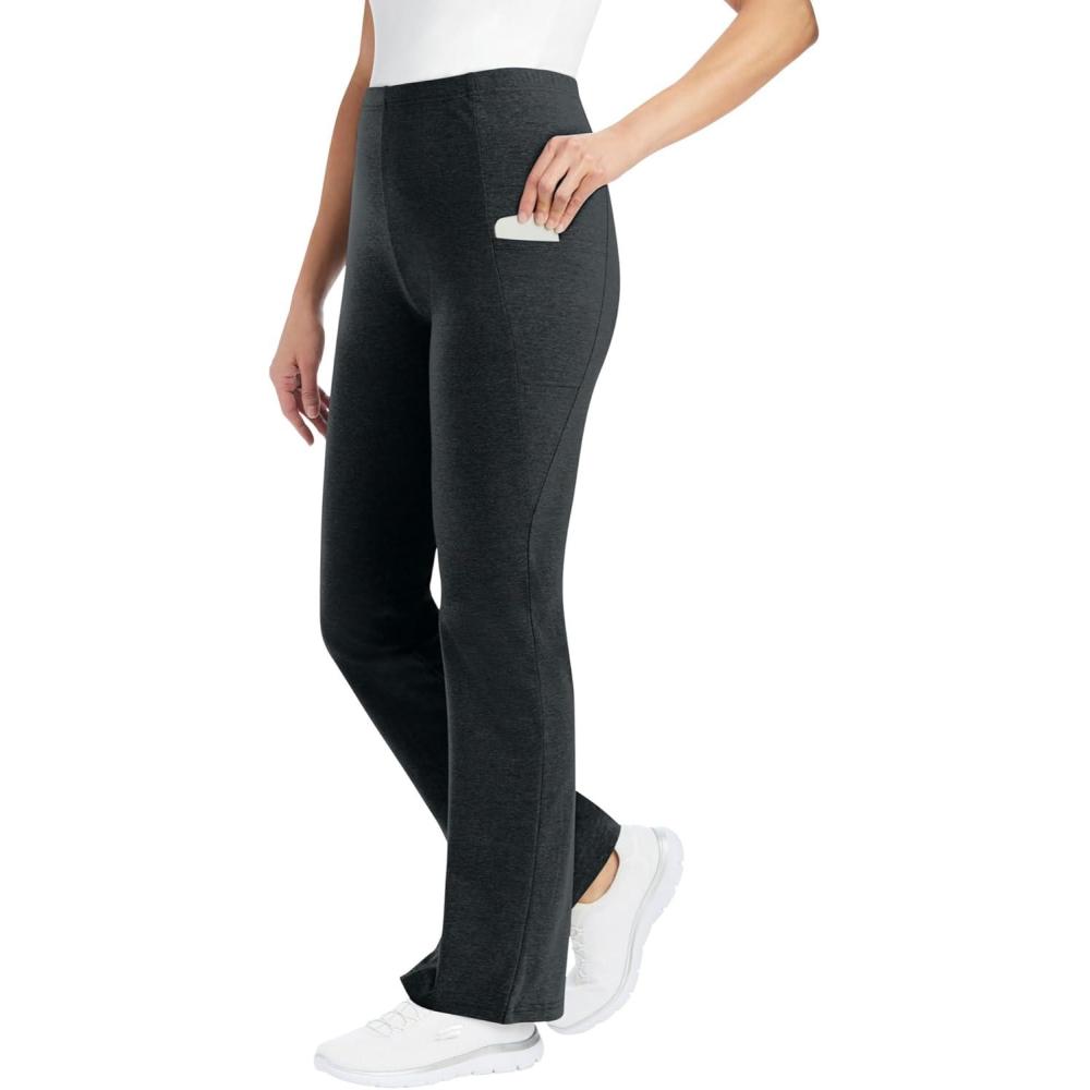 image:imageWoman Within Plus Size StretchCotton Knit PullOn Bootcut Pocket LeggingsHeather Charcoal