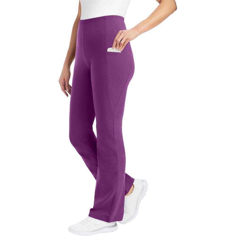image:imageWoman Within Plus Size StretchCotton Knit PullOn Bootcut Pocket LeggingsPlum Purple