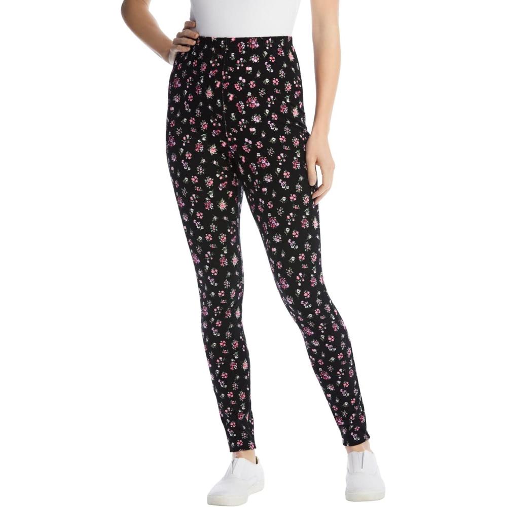 image:imageWoman Within Plus Size StretchCotton Knit PullOn Printed LeggingsBlack Pretty Bouquet
