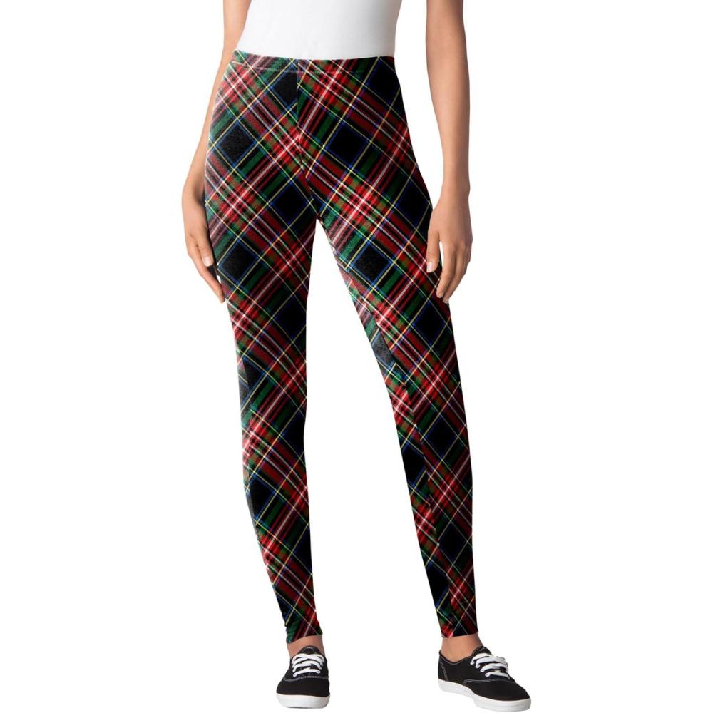 image:imageWoman Within Plus Size StretchCotton Knit PullOn Printed LeggingsBlack Red Bias