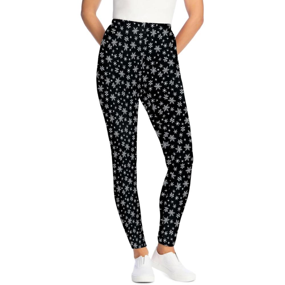image:imageWoman Within Plus Size StretchCotton Knit PullOn Printed LeggingsBlack White Snowflake