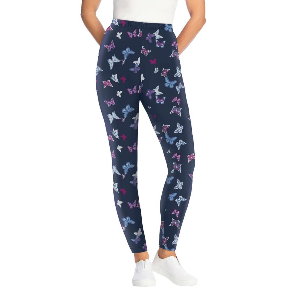 image:imageWoman Within Plus Size StretchCotton Knit PullOn Printed LeggingsNavy Butterflies