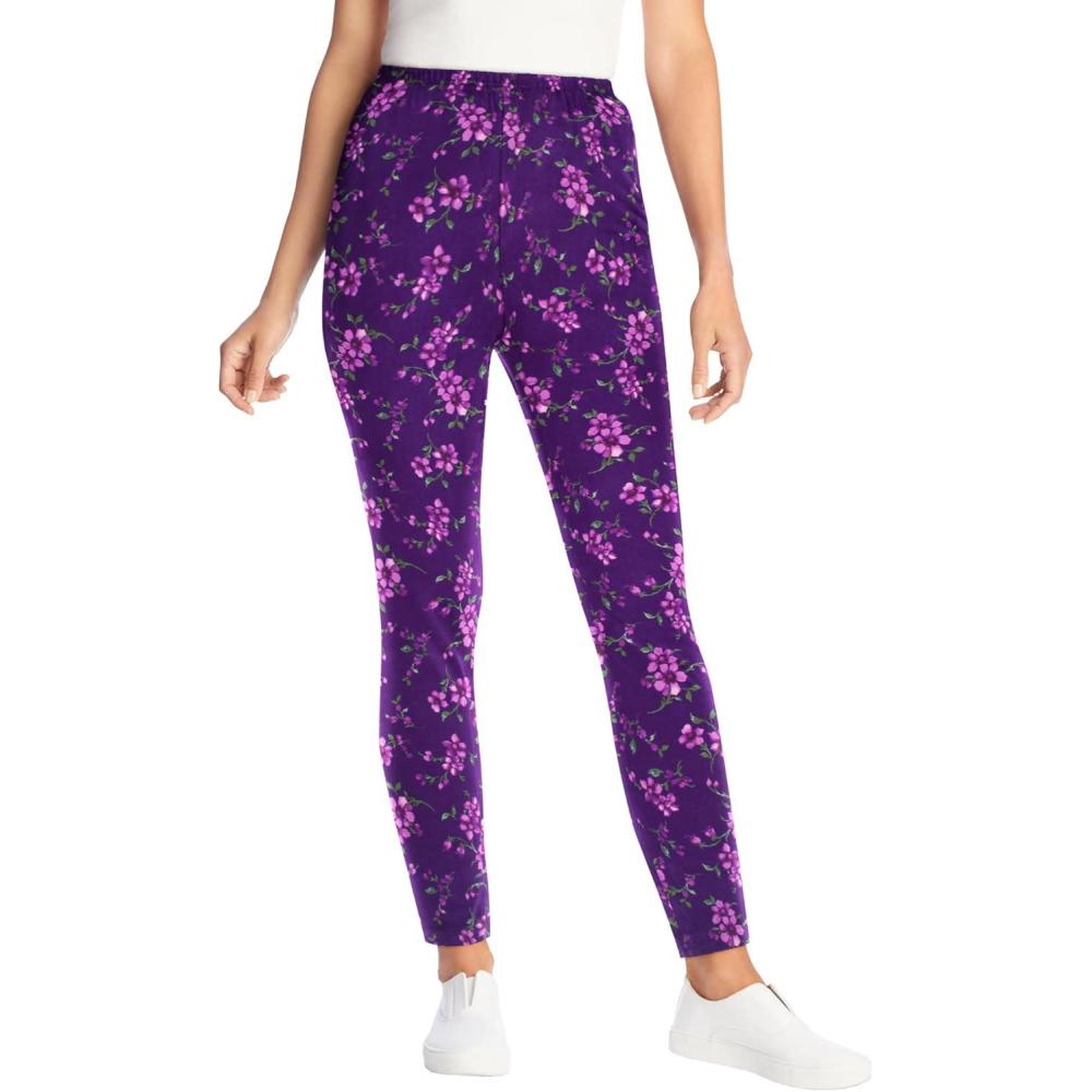 image:imageWoman Within Plus Size StretchCotton Knit PullOn Printed LeggingsRadiant Purple Soft Floral