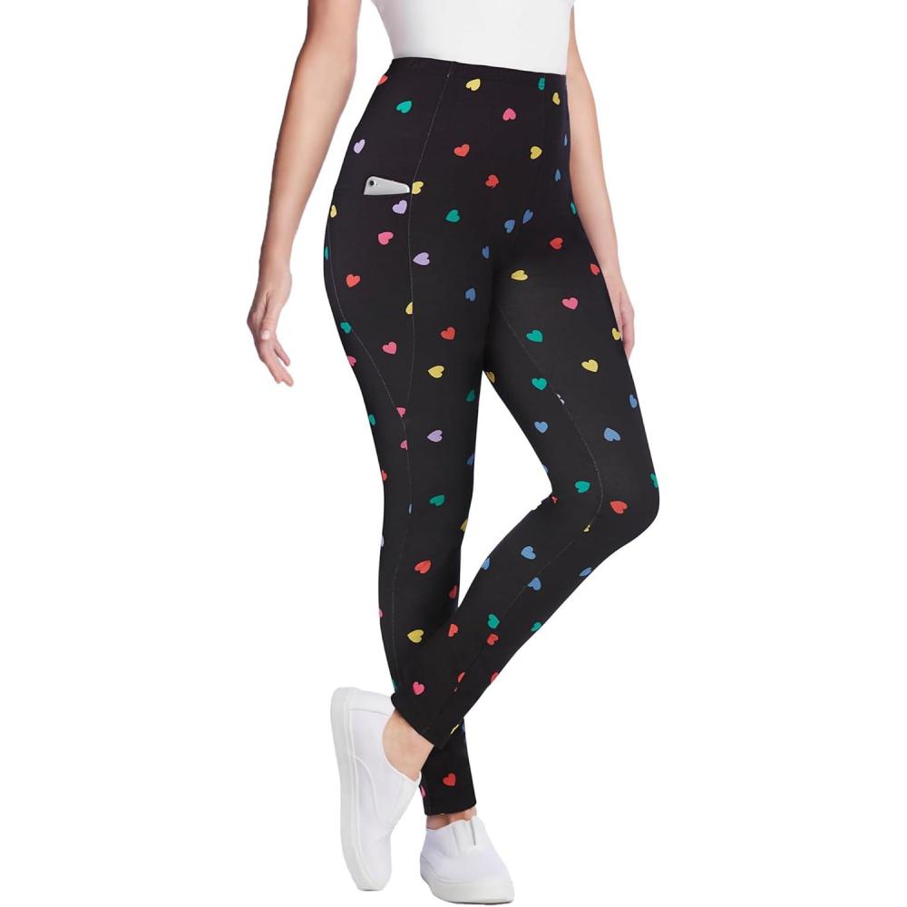 image:imageWoman Within Plus Size StretchCotton Knit PullOn Printed Pocket LeggingsBlack Multi Hearts