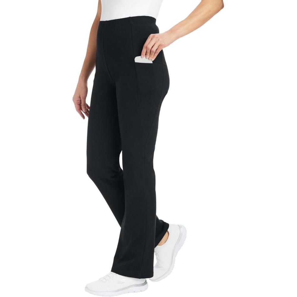 image:imageWoman Within Plus Size Tall StretchCotton Knit PullOn Bootcut Pocket LeggingsBlack