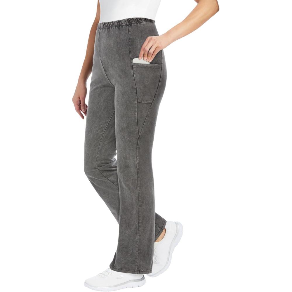 image:imageWoman Within Plus Size Tall StretchCotton Knit PullOn Bootcut Pocket LeggingsBlack Wash