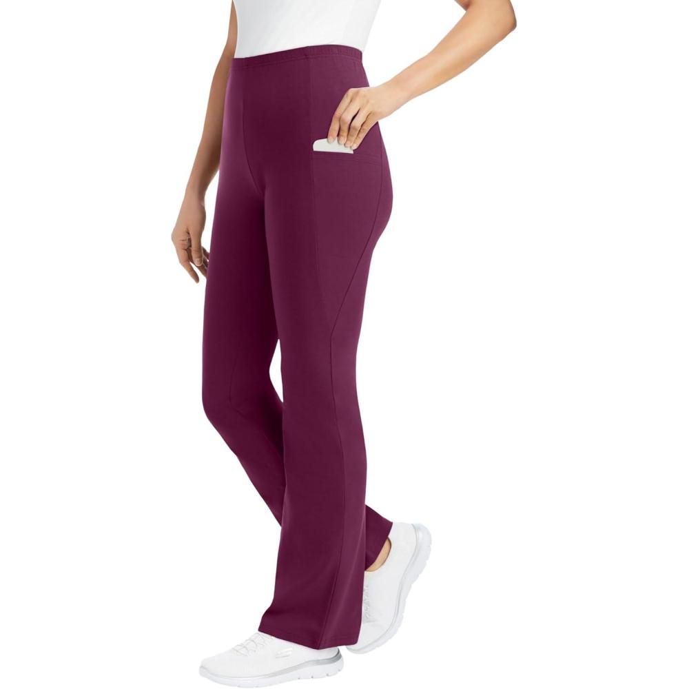 image:imageWoman Within Plus Size Tall StretchCotton Knit PullOn Bootcut Pocket LeggingsDeep Claret
