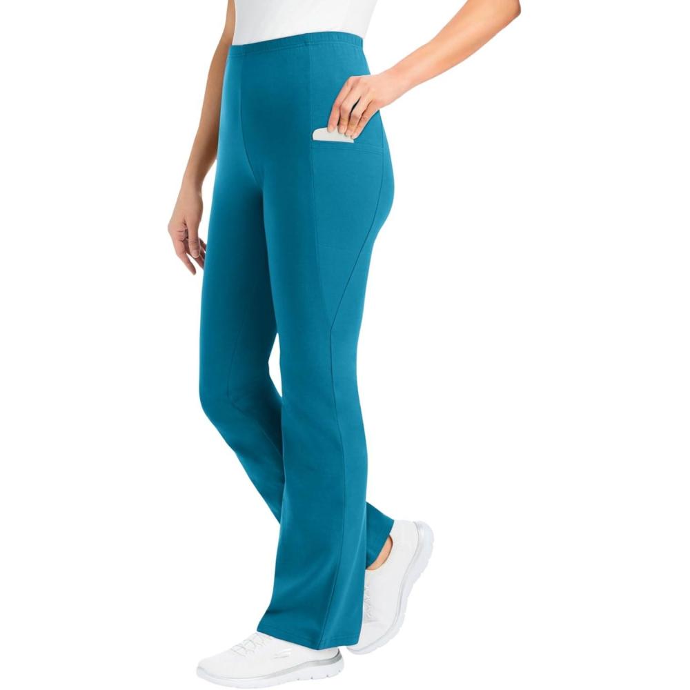 image:imageWoman Within Plus Size Tall StretchCotton Knit PullOn Bootcut Pocket LeggingsDeep Teal