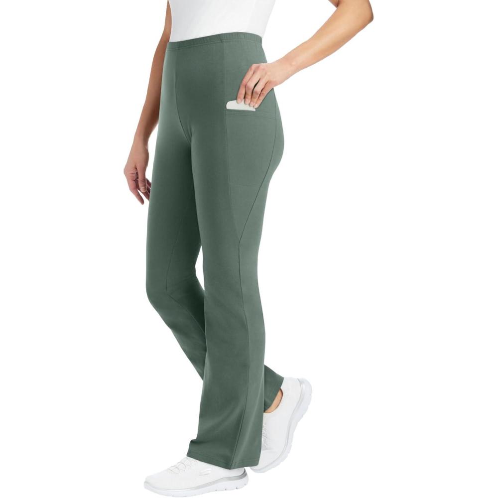 image:imageWoman Within Plus Size Tall StretchCotton Knit PullOn Bootcut Pocket LeggingsPine