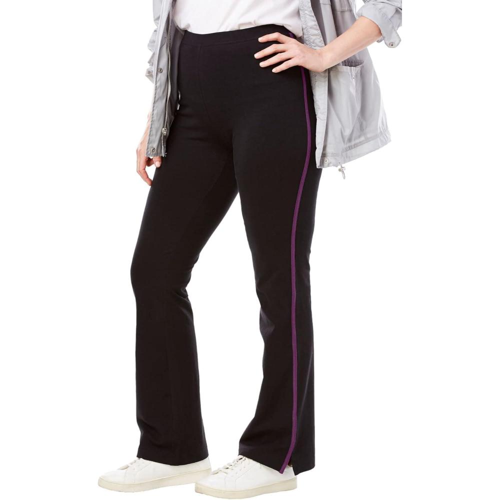 image:imageWoman Within Plus Size Tall StretchCotton Knit PullOn Bootcut SideStripe LeggingsBlack Plum Purple