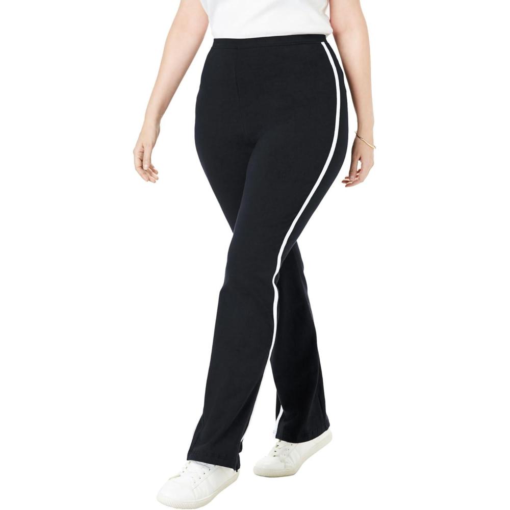 image:imageWoman Within Plus Size Tall StretchCotton Knit PullOn Bootcut SideStripe LeggingsBlack White