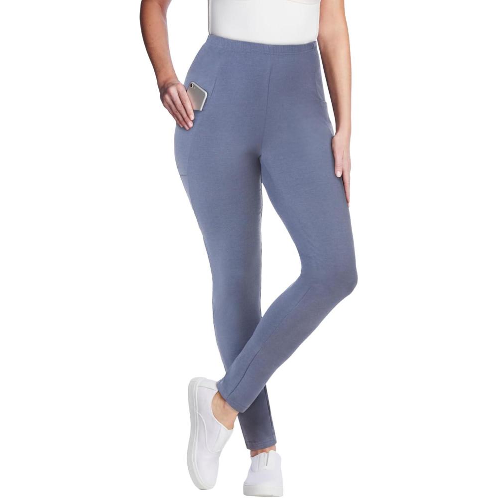 image:imageWoman Within Plus Size Tall StretchCotton Knit PullOn Pocket LeggingsHeather Navy