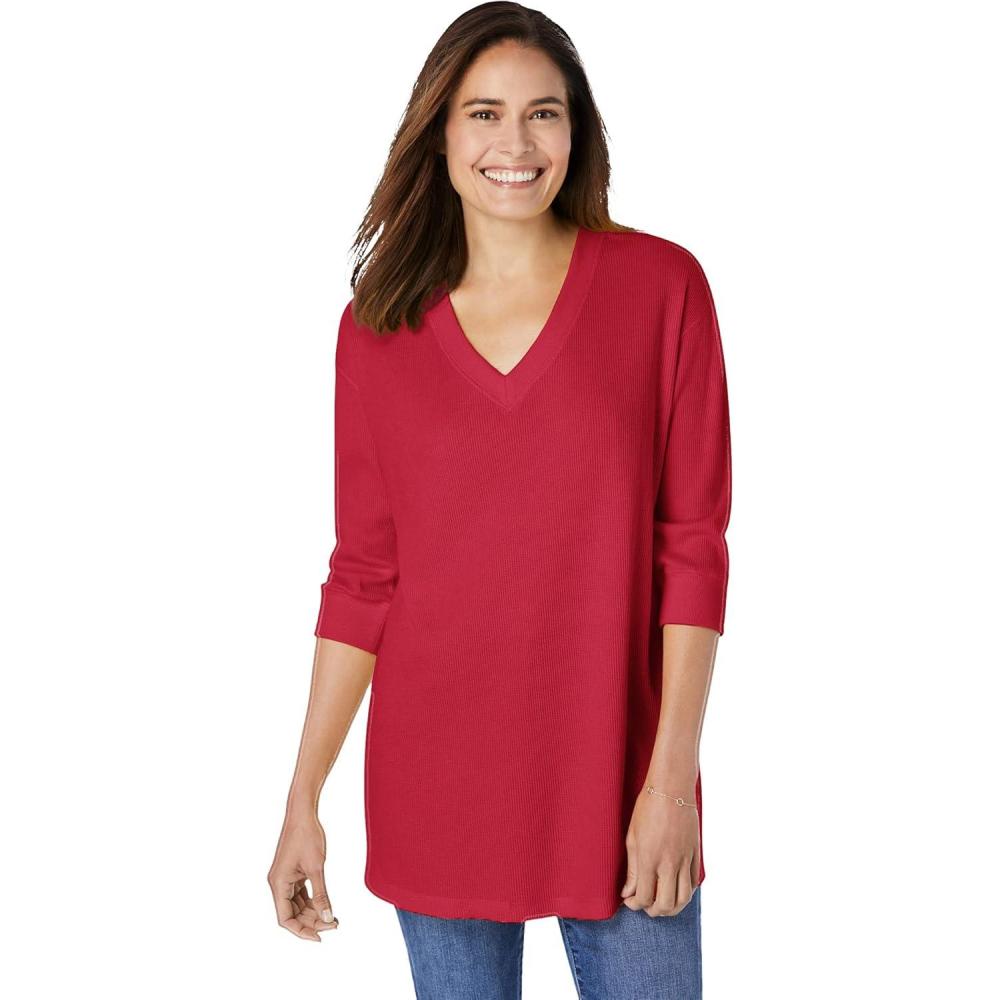 image:imageWoman Within Plus Size ThreeQuarter Sleeve Thermal SweatshirtClassic Red